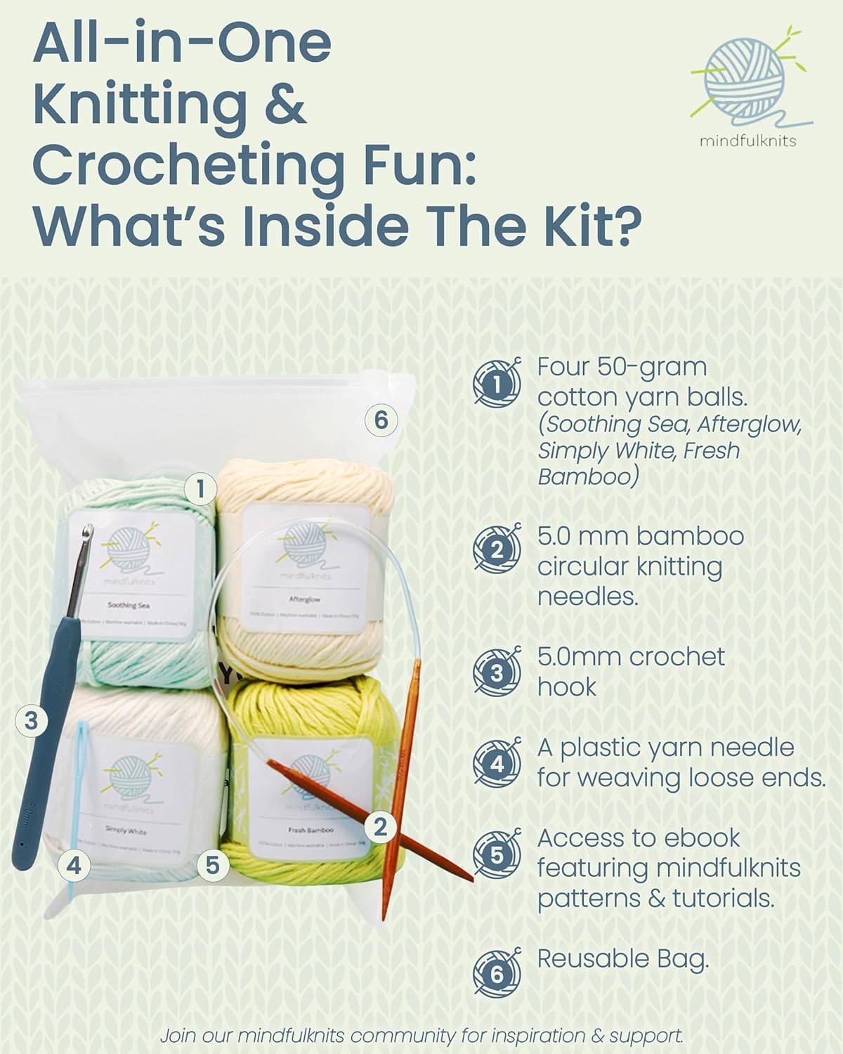 2-in-1 Beginner Washcloth Kit - Learn to Knit & Crochet Simple, Practical Washcloths