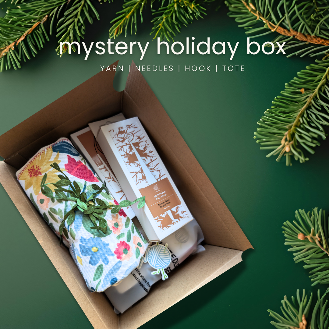 Mystery Knitting & Crochet Mindfulness Box | Assorted Cotton Yarn, Tote, Circular Needles, Crochet Hook | Secret Santa White Elephant Gift