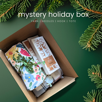 Mystery Knitting & Crochet Mindfulness Box | Assorted Cotton Yarn, Tote, Circular Needles, Crochet Hook | Secret Santa White Elephant Gift